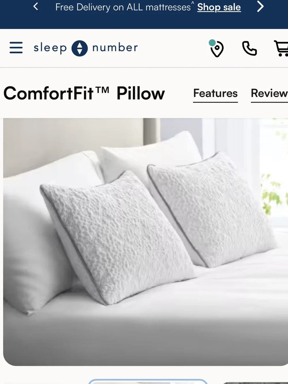 NEW SLEEP NUMBER COMFORT FIT CONFORFIT KING CLASSIC PILLOW & STORAGE BAG